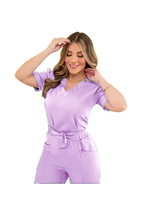 Loquat Womens Medical Scrubs Set Medical Uniform Set Light Purple - Image 1