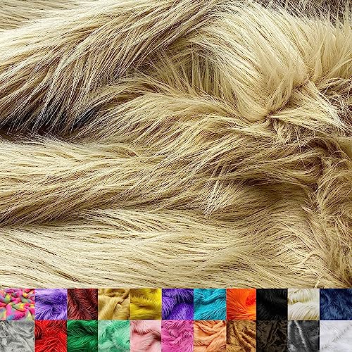 Ice Fabrics Faux Fur Fabric by The Yard - 60 Inches Wide Super Soft and Fluffy Shaggy Mohair Fur Fabric for Costumes, Apparel, Rugs, Pillows, Decorations and More - Beige - Half Yard - Image 1