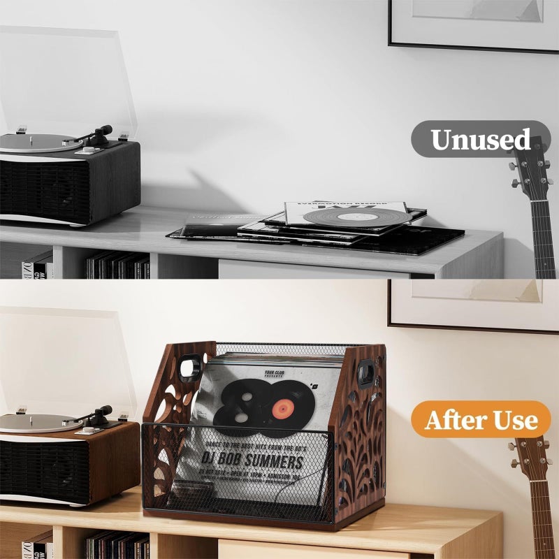 CILXGQLN Vinyl Record Storage, Wooden Record Holder, Magazine Holder, Magazine Rack for Desktop and Home Office, Record Crate Storage for Albums, Book, Files, Holds up to 70+ Records - Image 3