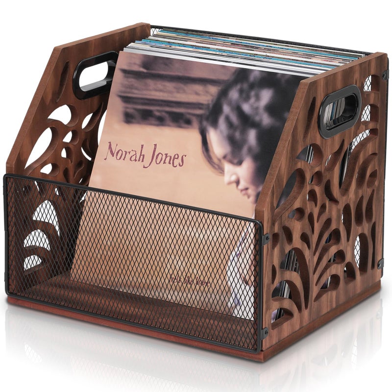 CILXGQLN Vinyl Record Storage, Wooden Record Holder, Magazine Holder, Magazine Rack for Desktop and Home Office, Record Crate Storage for Albums, Book, Files, Holds up to 70+ Records - Image 1