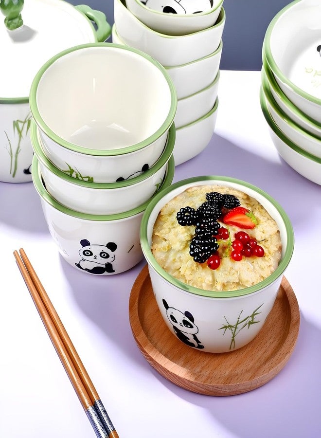 VELINEX Printed Panda Ceramic Porcelain Bowl Set for Oatmeal, Salad, Dessert, Fruit, Rice, Snack, Panda Theme Bowlset, Dishwasher & Microwave Safe (Set of 6 Pcs.) - Image 4