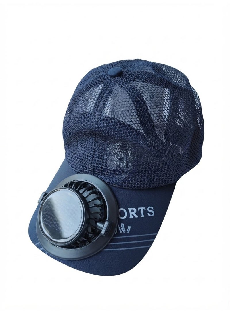 Trendoza Solar Powered Cooling Fan Cap | USB Rechargeable Breathable Baseball Hat with Built-in Fan for Outdoor Activities, Travel, Hiking | Dark Blue - Image 1