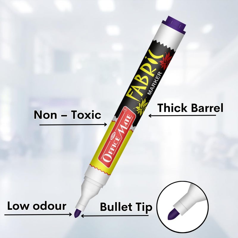 Office Mate Soni Officemate Fabric Marker | Wash-Resistant & Non-Toxic Ink | Ideal for T-Shirts, Tote Bags, Jeans & Canvas Art | 4.43 mm Bullet Tip | Pack of 8 (Multicolour) - Image 4