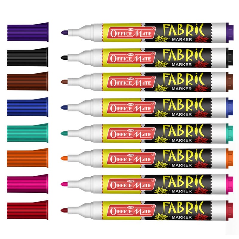 Office Mate Soni Officemate Fabric Marker | Wash-Resistant & Non-Toxic Ink | Ideal for T-Shirts, Tote Bags, Jeans & Canvas Art | 4.43 mm Bullet Tip | Pack of 8 (Multicolour) - Image 2