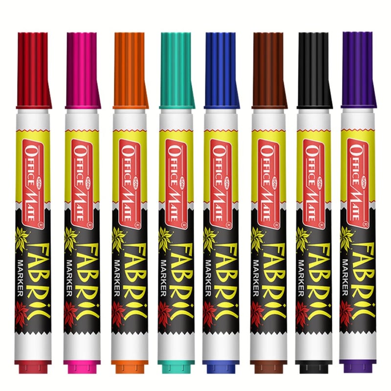 Office Mate Soni Officemate Fabric Marker | Wash-Resistant & Non-Toxic Ink | Ideal for T-Shirts, Tote Bags, Jeans & Canvas Art | 4.43 mm Bullet Tip | Pack of 8 (Multicolour) - Image 1