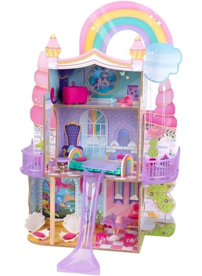 KidKraft Rainbow Dreamers Unicorn Mermaid Dollhouse with EZ Kraft Assembly  - Image 1