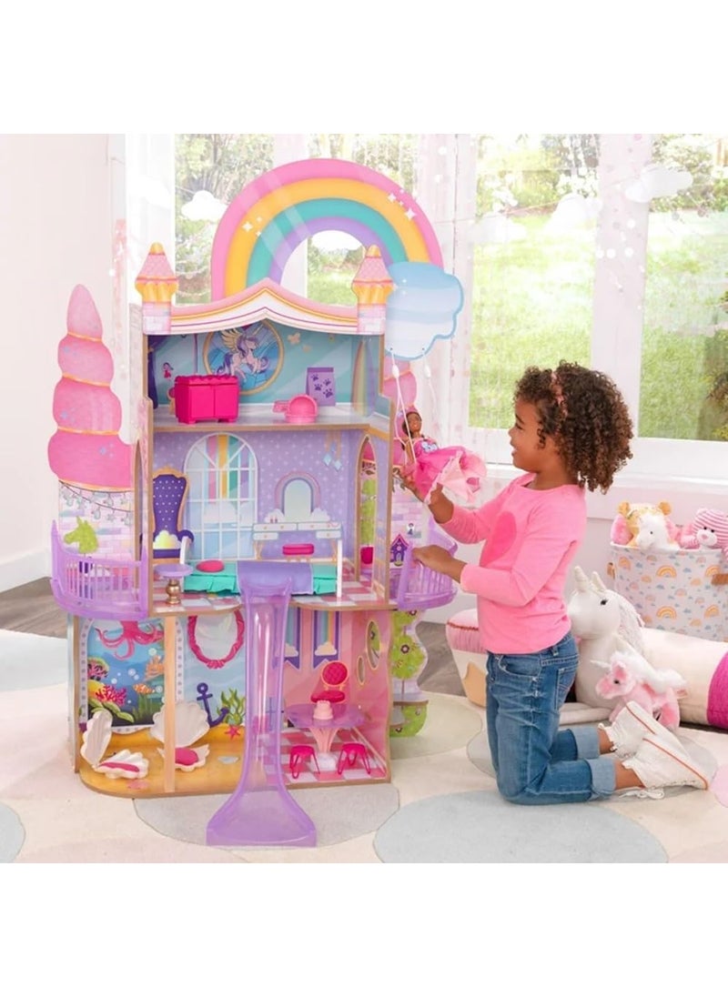 KidKraft Rainbow Dreamers Unicorn Mermaid Dollhouse with EZ Kraft Assembly  - Image 2