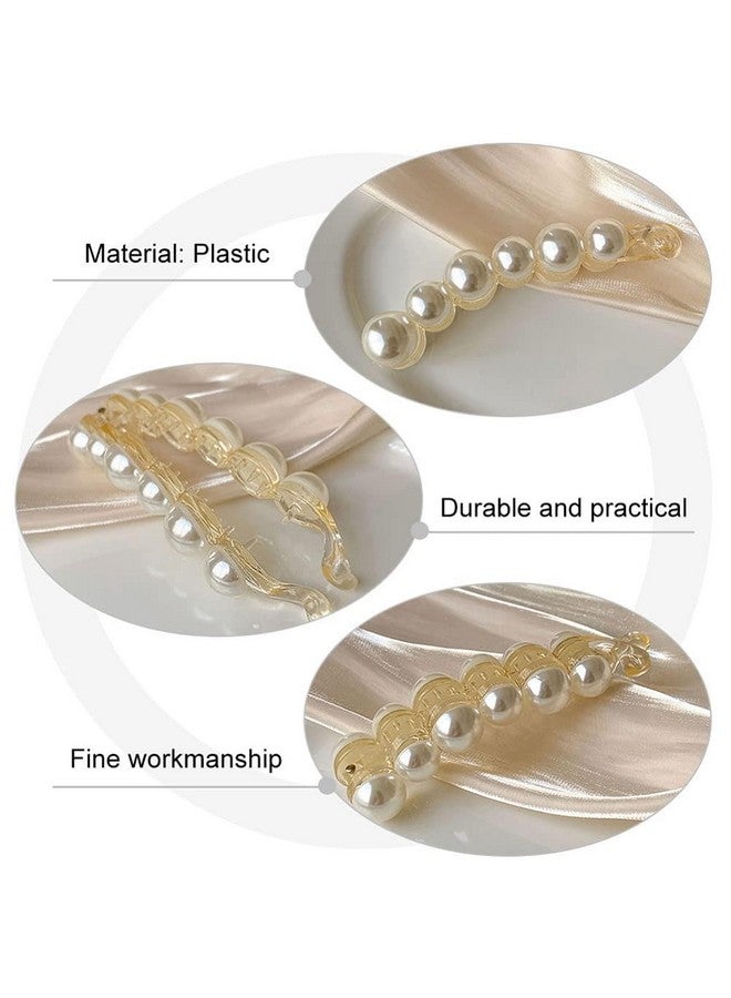 YANWENX Pearl Hair Clip Banana Hair Clips Ponytail Holder Thick Fine Hair Clip French Barrettes Jaw Clips for Women and Girls White - Image 2