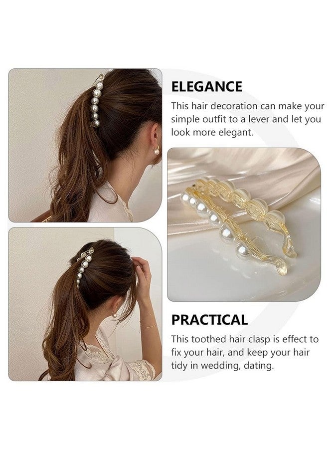 YANWENX Pearl Hair Clip Banana Hair Clips Ponytail Holder Thick Fine Hair Clip French Barrettes Jaw Clips for Women and Girls White - Image 3