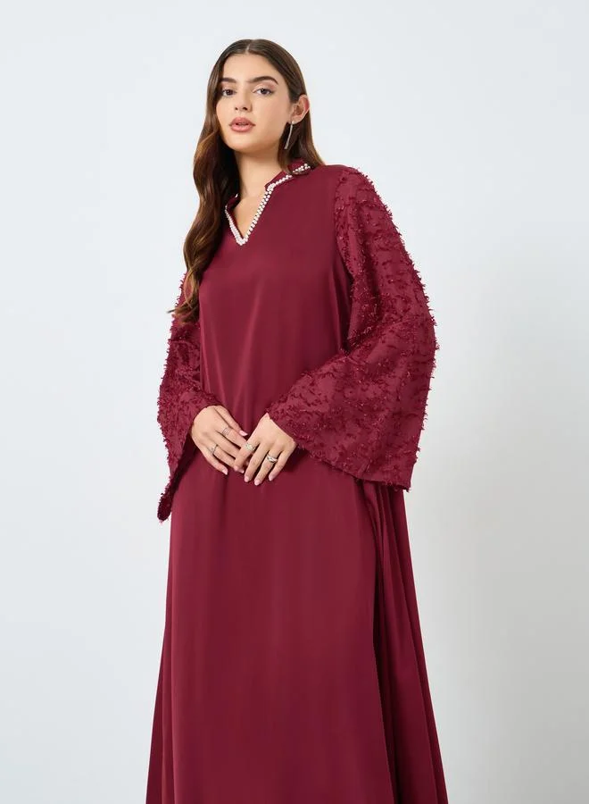 Take Two Burgundy Faux Pearl Embellished Jalabiya