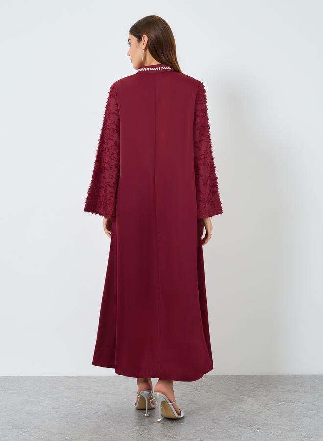 Take Two Burgundy Faux Pearl Embellished Jalabiya - Image 4