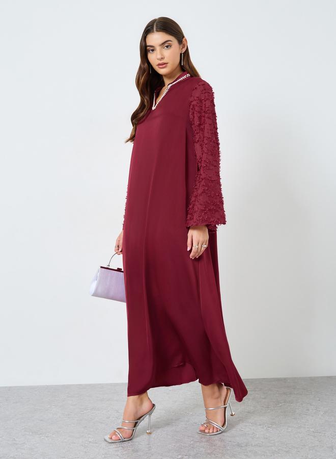 Take Two Burgundy Faux Pearl Embellished Jalabiya - Image 1