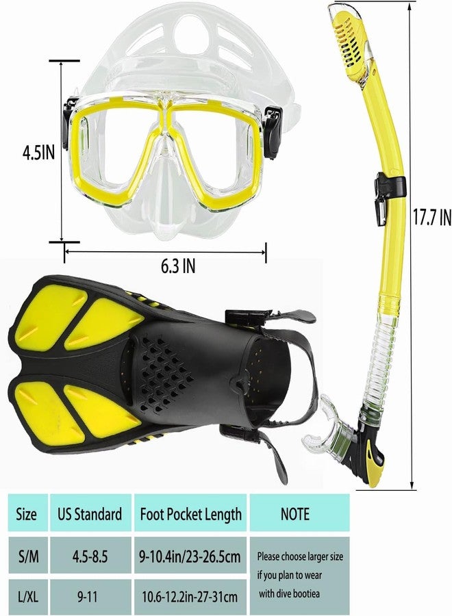 Delavala Dry Snorkel Set Kids (Yellow - S/M ) - ,Panoramic Wide View,Anti-Fog Scuba Diving Mask,Professional Snorkeling Gear - Image 3