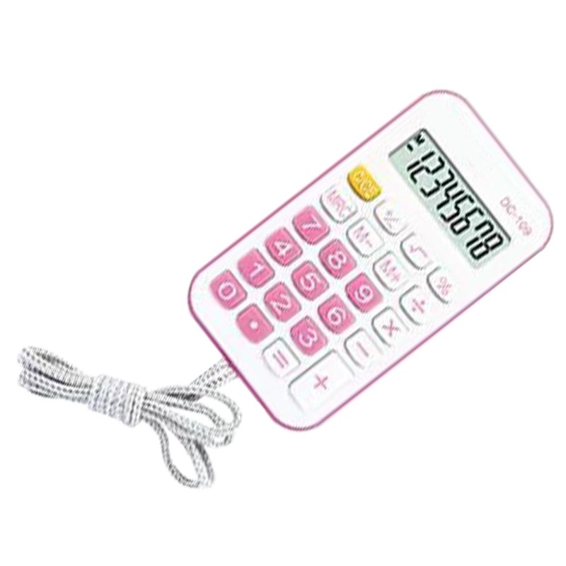 Pocket Calculator Mini Small Portable for Students School Office Supplies with Rope Black - Image 1
