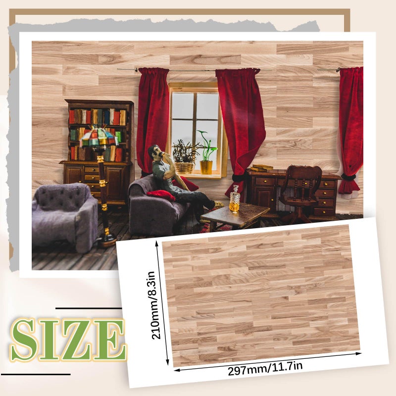 Flutesan 6 Pcs Miniature Dollhouse Wallpaper and Flooring Peel and Stick Mini DIY Self Adhesive Dollhouse Accessories 8.27 x 11.69 Inch (Natural Style) - Image 2