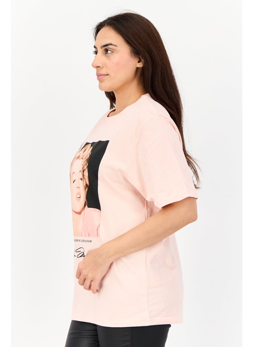 Marilyn Monroe - Women Oversized Fit Crew Neck Short Sleeves Graphic Print T-Shirt, Pink - Image 1