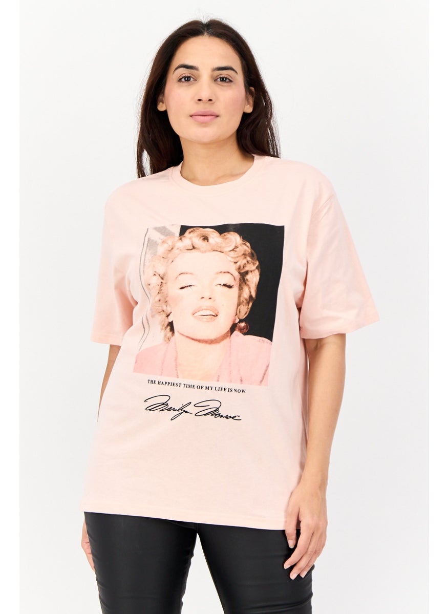 Marilyn Monroe - Women Oversized Fit Crew Neck Short Sleeves Graphic Print T-Shirt, Pink - Image 1