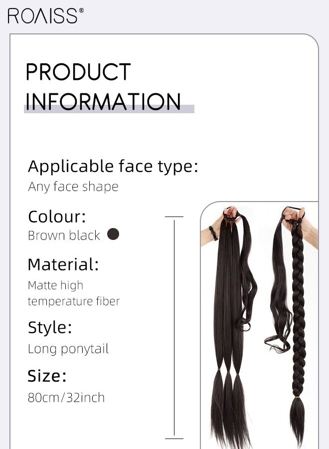roaiss DIY Ponytail Extension, 80 cm Long Braided Ponytail Extension with Hair Band Elastic Rubber Wrap Around, Natural Soft Synthetic Hair Piece for Girls Women Party Daily Wear (Brown Black) - Image 3