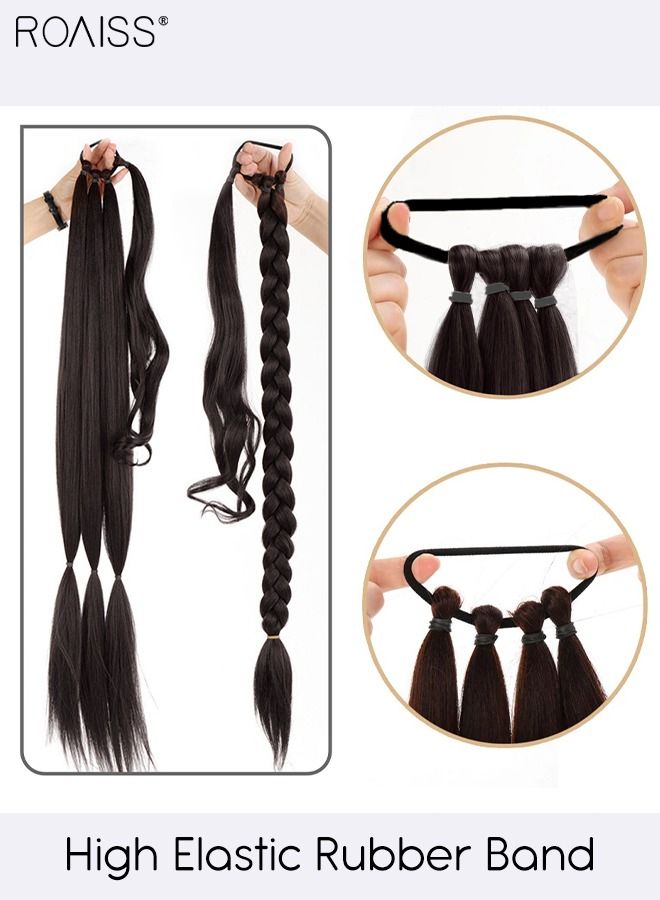 roaiss DIY Ponytail Extension, 80 cm Long Braided Ponytail Extension with Hair Band Elastic Rubber Wrap Around, Natural Soft Synthetic Hair Piece for Girls Women Party Daily Wear (Brown Black) - Image 5