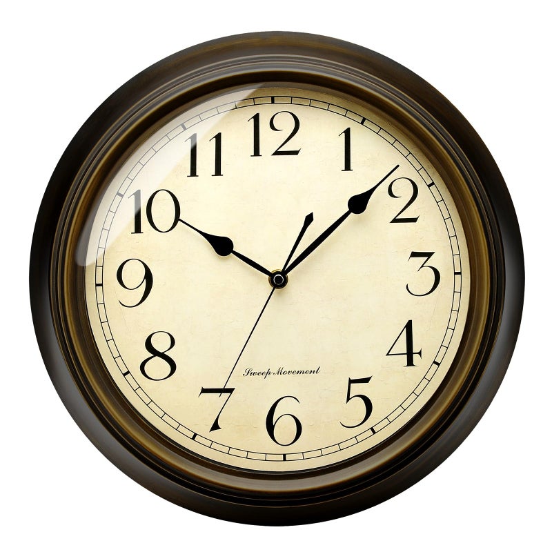 Plumeet Retro Wall Clock 13 Non Ticking Classic Silent Metal Wall Clocks Decorative Kitchen Living Room Bedroom  Battery Operated 13 Arabic Numerals