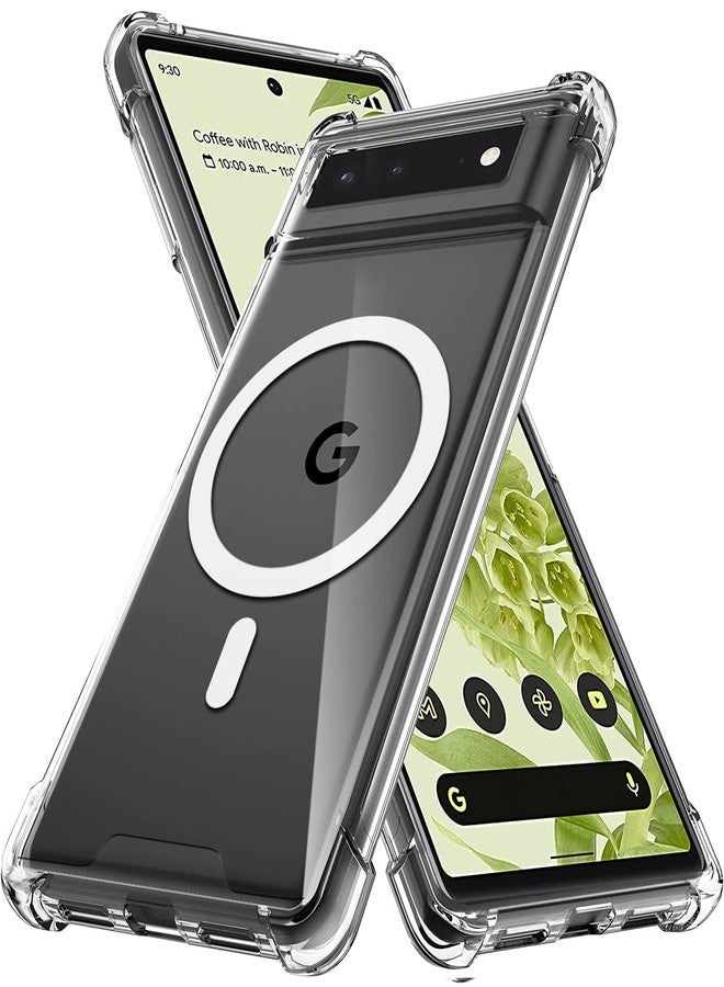 KIOMY جراب KIOMY لهاتف Google Pixel 6، مقاوم للصدمات، غطاء واقٍ بتصميم هجين، ظهر صلب من البولي كربونات + حافة مرتفعة من البولي يوريثين الحراري المرن، تصميم نحيف مع زوايا مزودة بوسائد هوائية، مغناطيسي، متوافق مع الشحن اللاسلكي MagSafe - Image 1