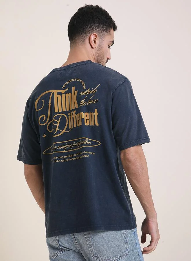 Difference of Opinion Men Oversized Acid Wash Printed T-Shirt