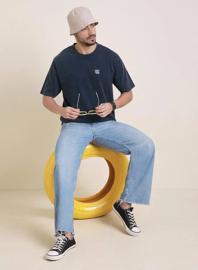 Difference of Opinion Men Oversized Acid Wash Printed T-Shirt