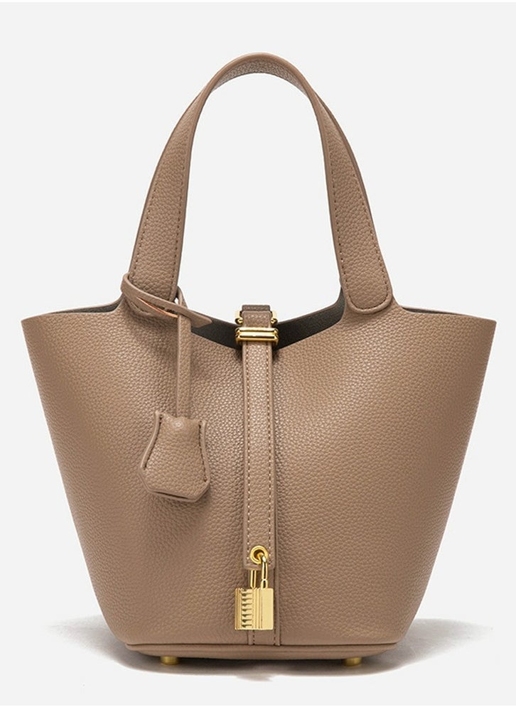 Loquat Small Bucket Bag for Women Simple Style Hobo Bucket Handbag Beige  - Image 1