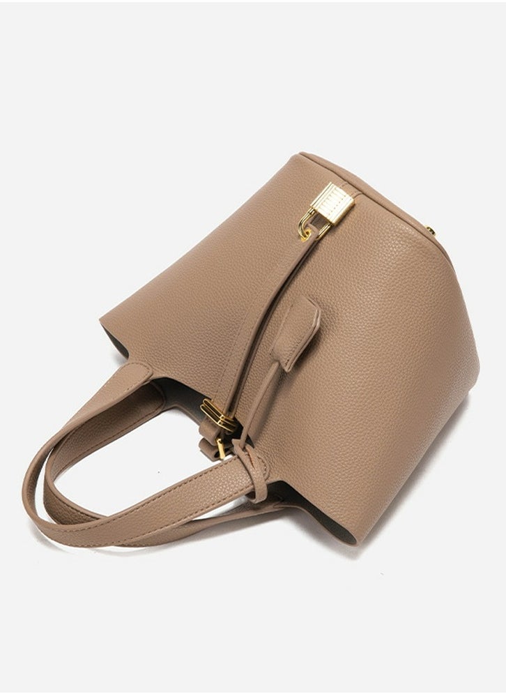 Loquat Small Bucket Bag for Women Simple Style Hobo Bucket Handbag Beige  - Image 2