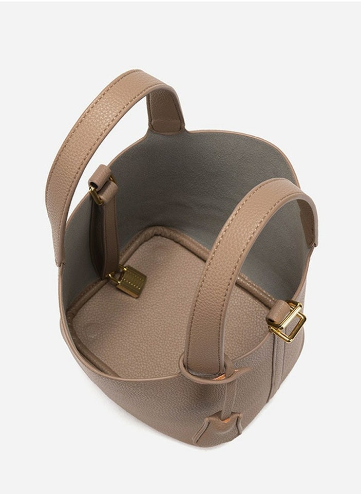 Loquat Small Bucket Bag for Women Simple Style Hobo Bucket Handbag Beige  - Image 3
