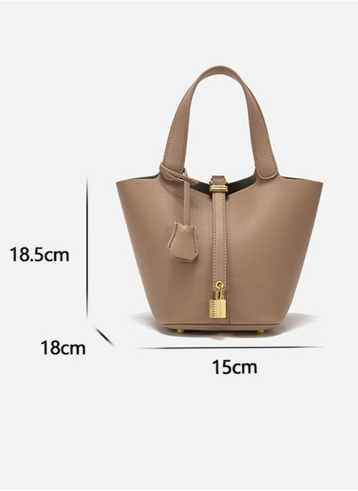 Loquat Small Bucket Bag for Women Simple Style Hobo Bucket Handbag Beige  - Image 4