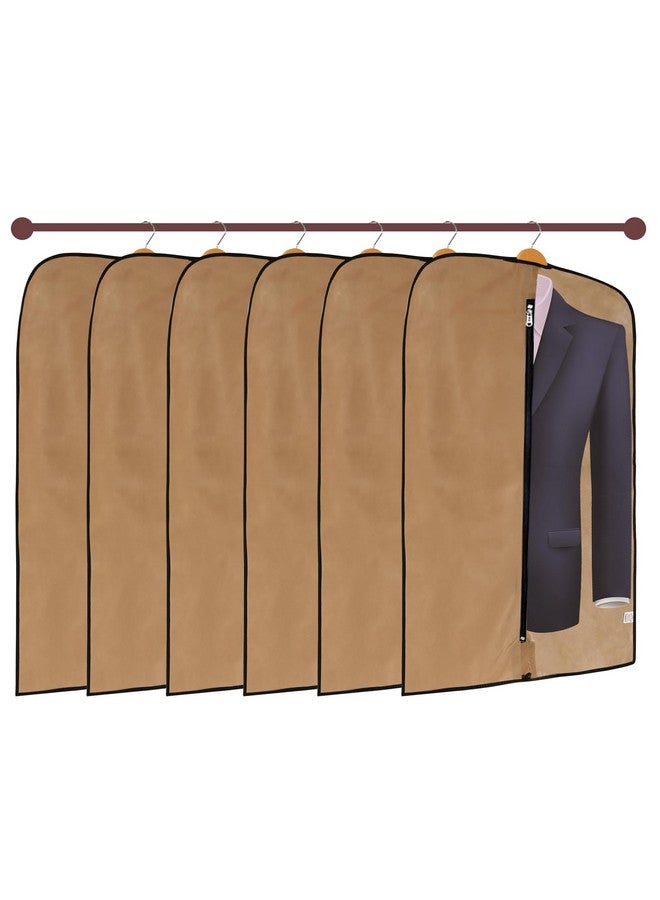 Kuber Industries Kuber Industries Pack of 6 Coat Covers | Blazer Cover for Men | Jacket Covers with Zip | Dustproof Storage Bag | Half Transparent Suit Bag | Brown - Image 1