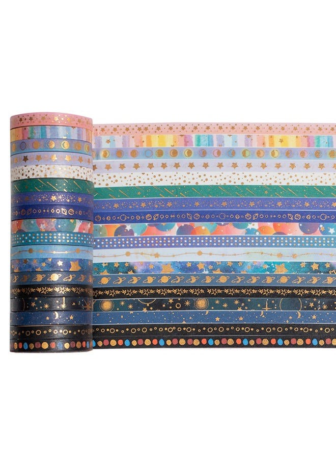 YUBX Skinny Galaxy Washi Tape Set 30 Rolls Gold Foil Decorative Starry Space Masking Tapes for Arts, DIY Crafts, Journals, Planners, Scrapbook, Wrapping - Image 4