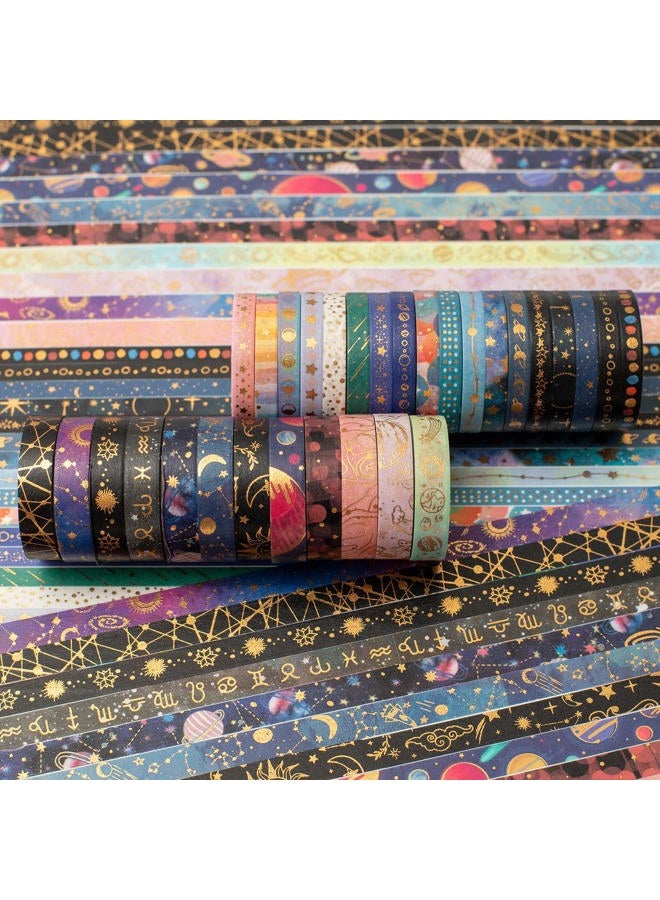 YUBX Skinny Galaxy Washi Tape Set 30 Rolls Gold Foil Decorative Starry Space Masking Tapes for Arts, DIY Crafts, Journals, Planners, Scrapbook, Wrapping - Image 2