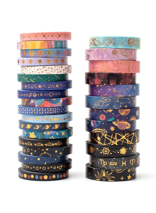 YUBX Skinny Galaxy Washi Tape Set 30 Rolls Gold Foil Decorative Starry Space Masking Tapes for Arts, DIY Crafts, Journals, Planners, Scrapbook, Wrapping - Image 1
