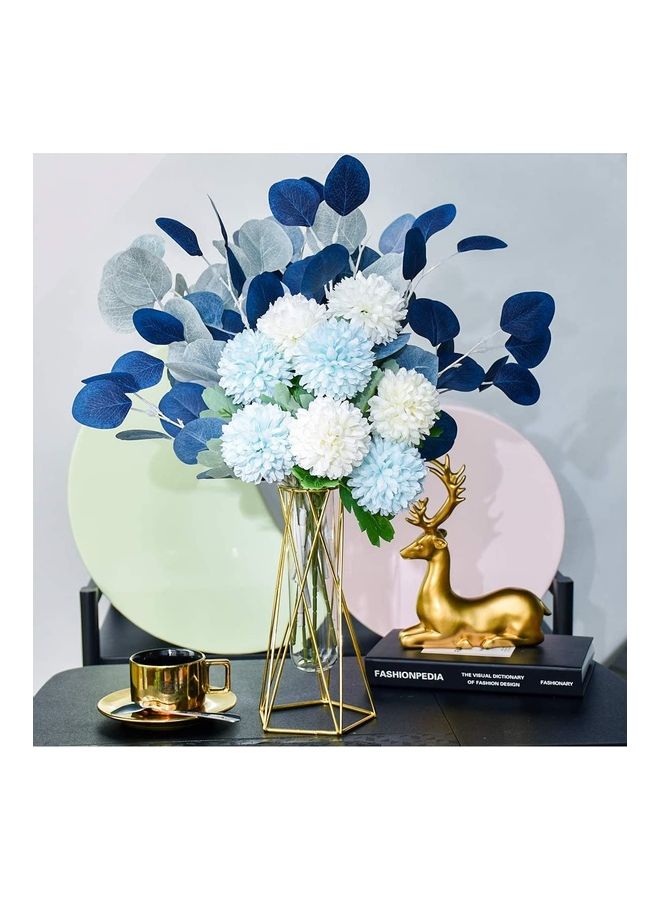 Bluejw Artificial Hydrangea Bouquet Flowers With Geometric Iron Vase - Image 1
