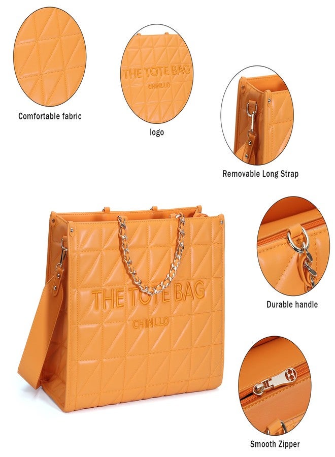 Chinllo Tote Bag for Women Quilted Chains Stachel Purse and Handbags with Shoulder Strap (E.Orange-2-M) - Image 3