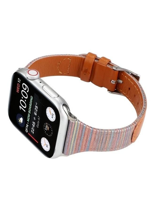 NIBEMINENT Stitching Stripes Watchband For Apple Watch Series 7 45mm/6 & SE 5 4 44mm/3 2 1 42mm Brown - Image 4