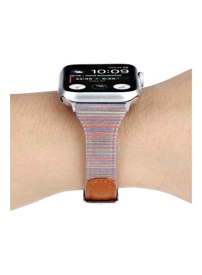 NIBEMINENT Stitching Stripes Watchband For Apple Watch Series 7 45mm/6 & SE 5 4 44mm/3 2 1 42mm Brown - Image 5
