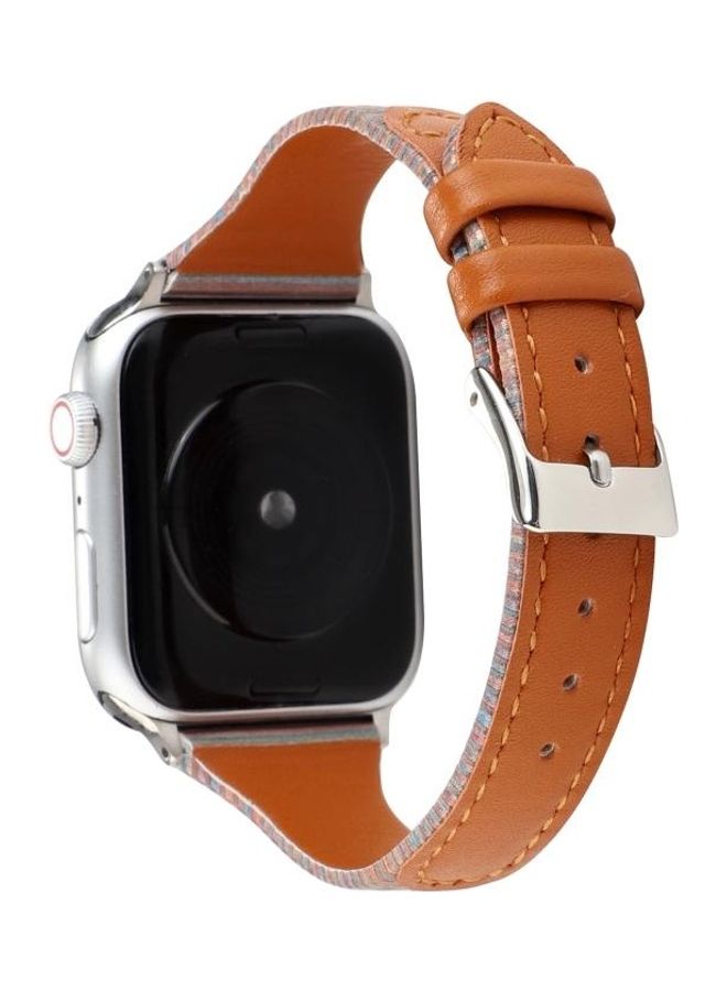 NIBEMINENT Stitching Stripes Watchband For Apple Watch Series 7 45mm/6 & SE 5 4 44mm/3 2 1 42mm Brown - Image 2