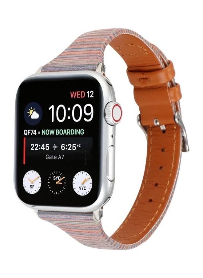 NIBEMINENT Stitching Stripes Watchband For Apple Watch Series 7 45mm/6 & SE 5 4 44mm/3 2 1 42mm Brown - Image 3