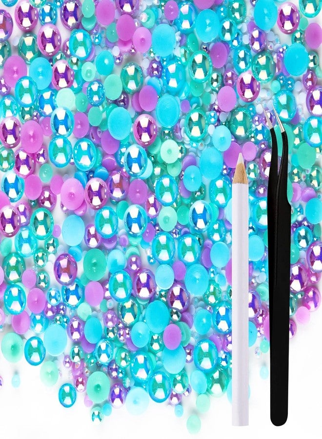 ASTARON 50g Mix Flatback Rhinestones Half Pearls for Crafts Mixed Size 3mm-10mm Flat Back Rhinestones for Crafts Flatback Pearls for Decorating Tumblers Mugs Nail Art Shoes (Blue，Purple，Green) - Image 1