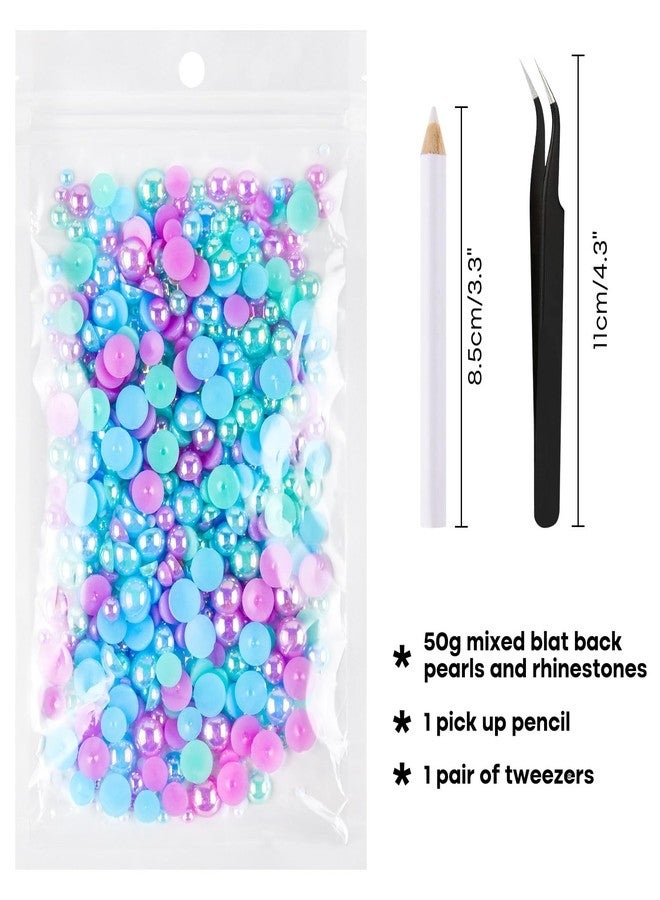 ASTARON 50g Mix Flatback Rhinestones Half Pearls for Crafts Mixed Size 3mm-10mm Flat Back Rhinestones for Crafts Flatback Pearls for Decorating Tumblers Mugs Nail Art Shoes (Blue，Purple，Green) - Image 2