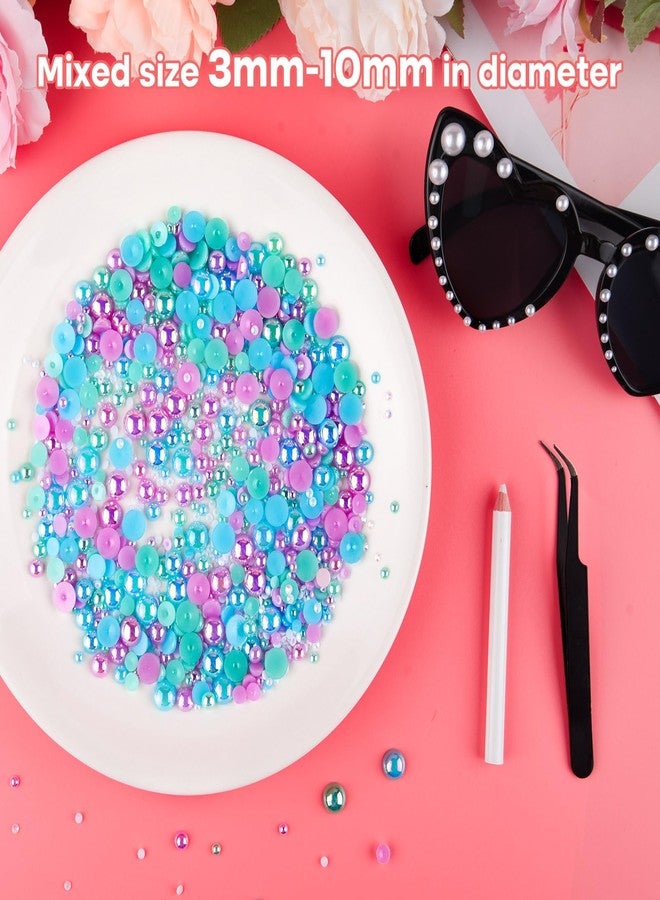 ASTARON 50g Mix Flatback Rhinestones Half Pearls for Crafts Mixed Size 3mm-10mm Flat Back Rhinestones for Crafts Flatback Pearls for Decorating Tumblers Mugs Nail Art Shoes (Blue，Purple，Green) - Image 3