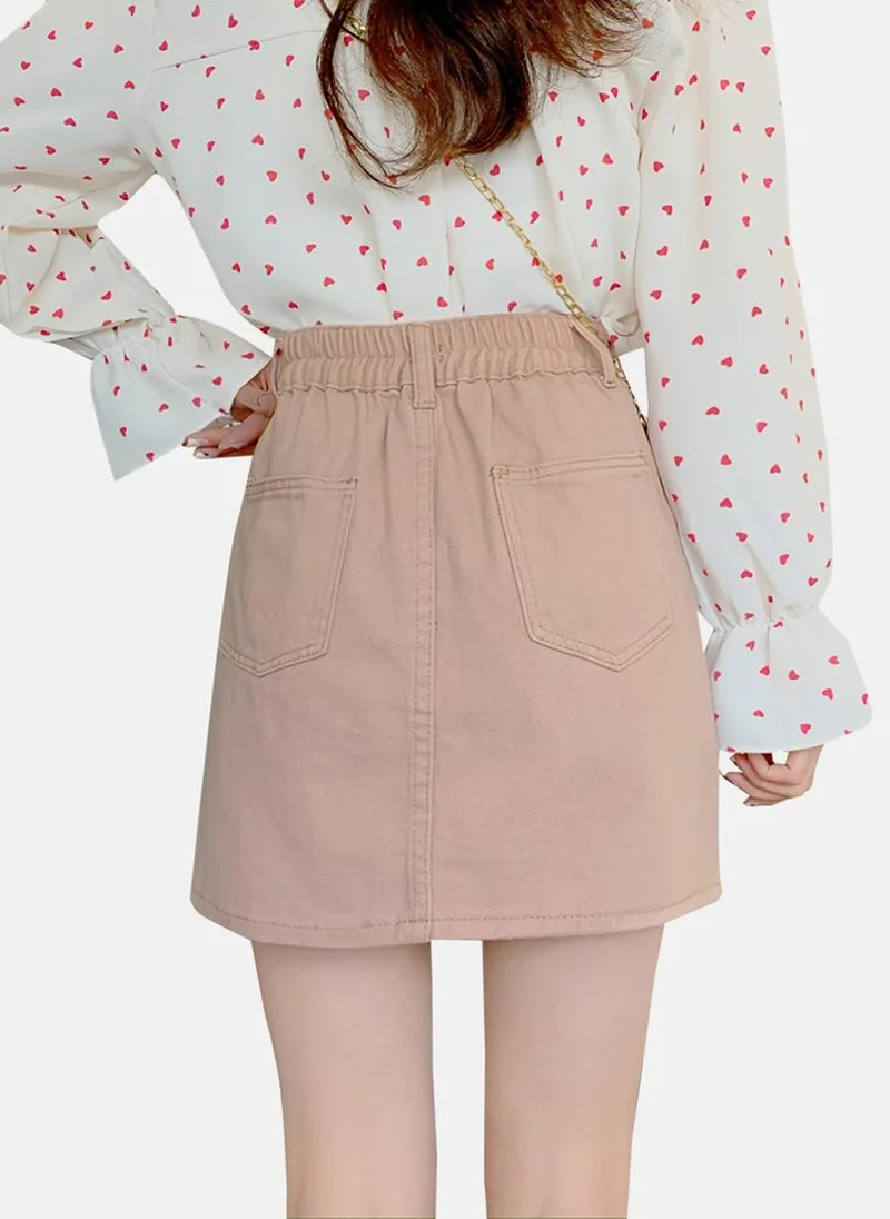 YUNIQEE Pink Solid Denim Mini Skirt