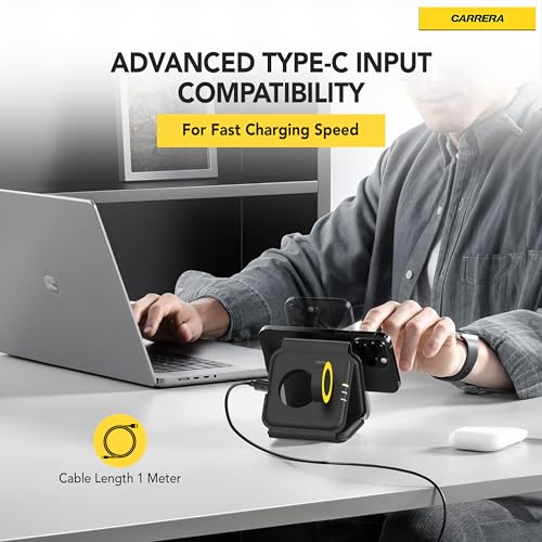 Carrera 22.5W Magnetic 3 in 1 Foldable Wireless Charger Pad CWC-235, Magnetic 15W Fast Charging for Phone, 5W for Earbud, 2.5W for Watch, Type C Cable Included, Multi-Device Compatible - Image 3