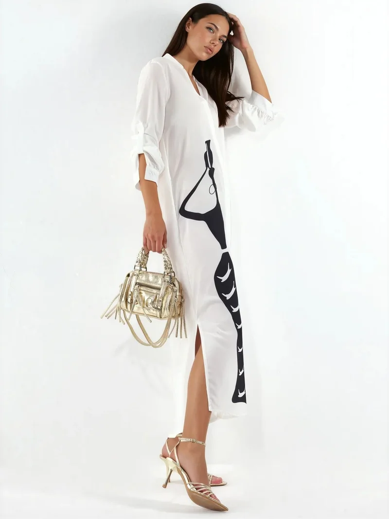 Jennyfer Text Print Maxi Shirt Dress