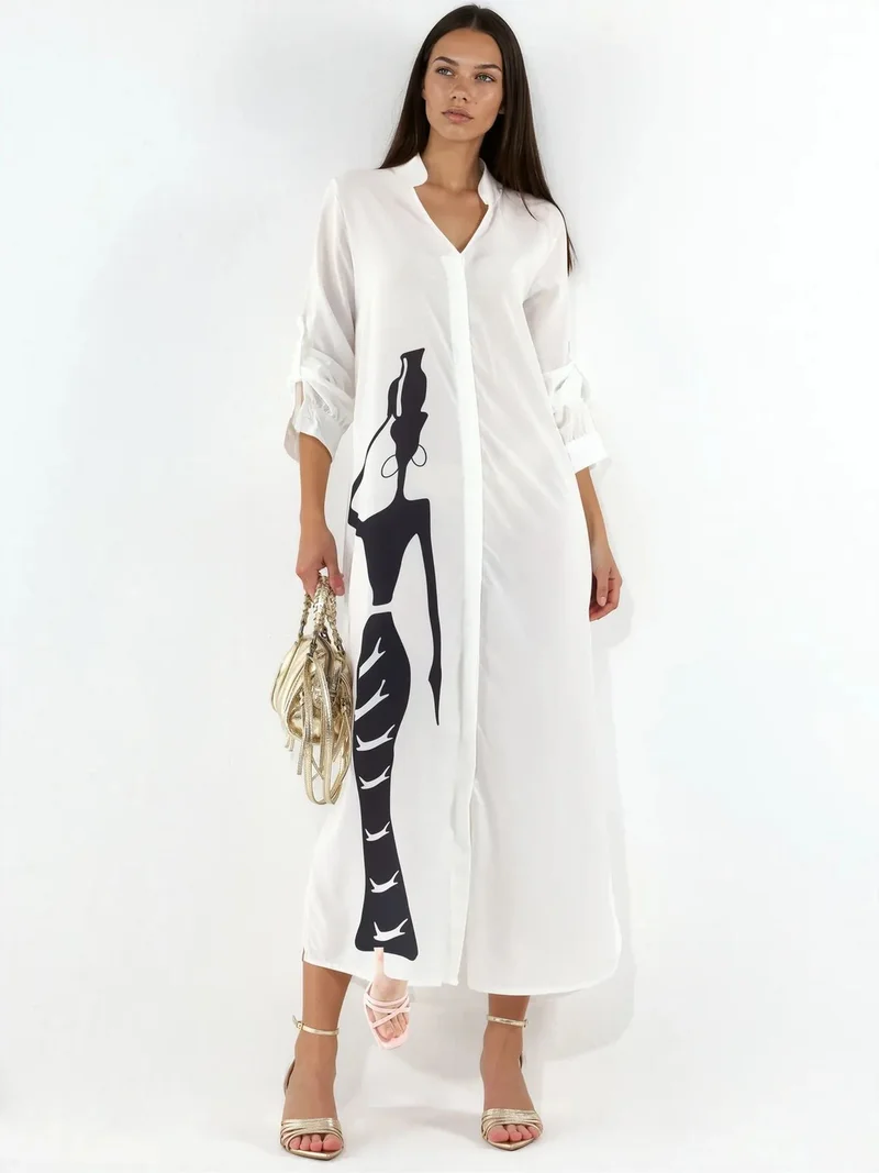 Jennyfer Text Print Maxi Shirt Dress