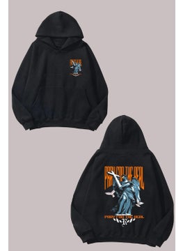 Unisex Pray For The Real Design Front Back Printed Regular Fit Black Sweatshirt