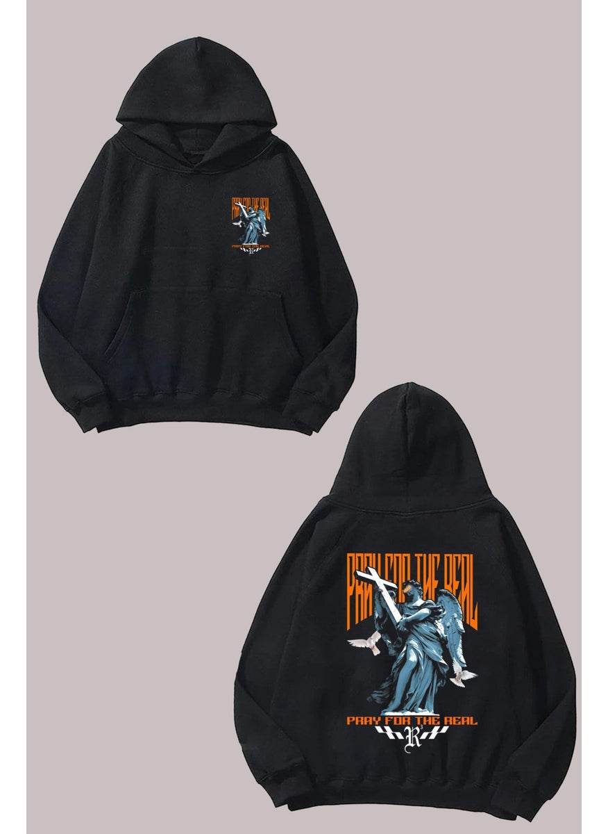 The Wert - Unisex Pray For The Real Design Front Back Printed Regular Fit Black Sweatshirt - Image 1